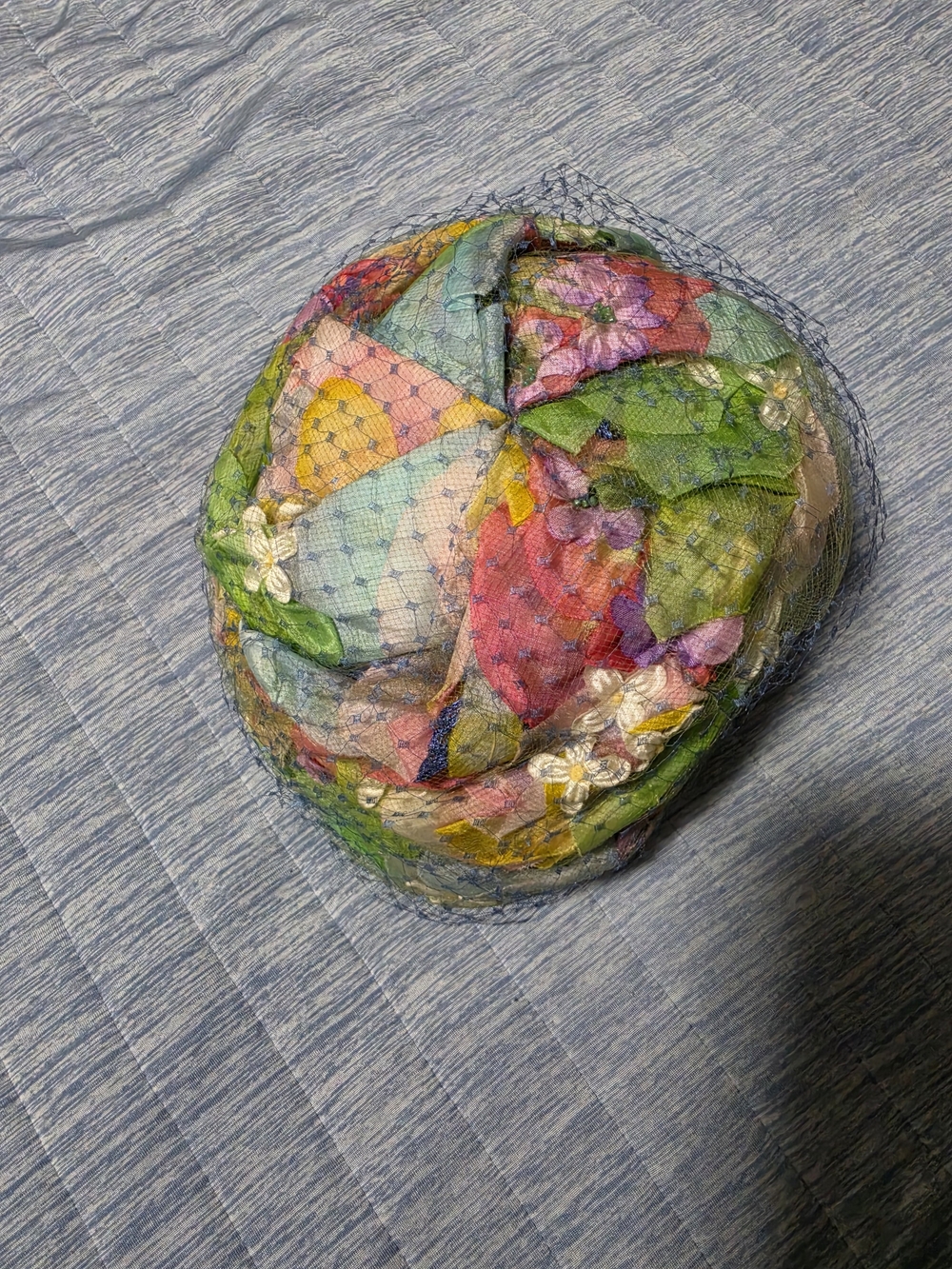 MT Multicolor Floral Pillbox Hat with Veil
